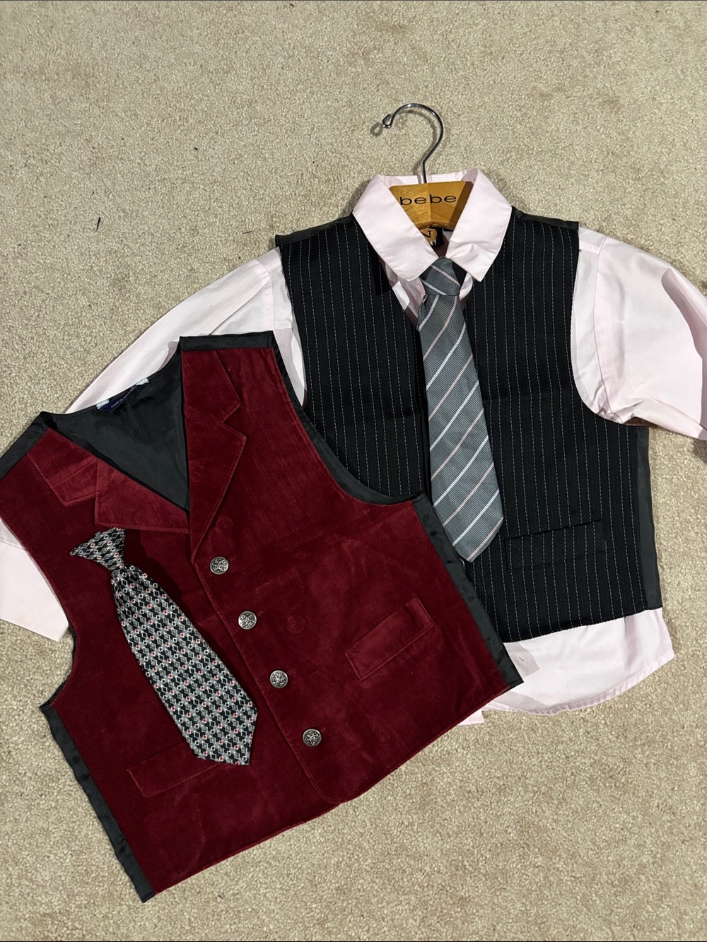 Kids Two-Piece Vest Set with Burgundy and Black Vests